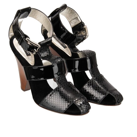 Dolce & Gabbana - Snake Patent Leather Straps Sandals Heels Black 39 9 - Picture 1 of 5